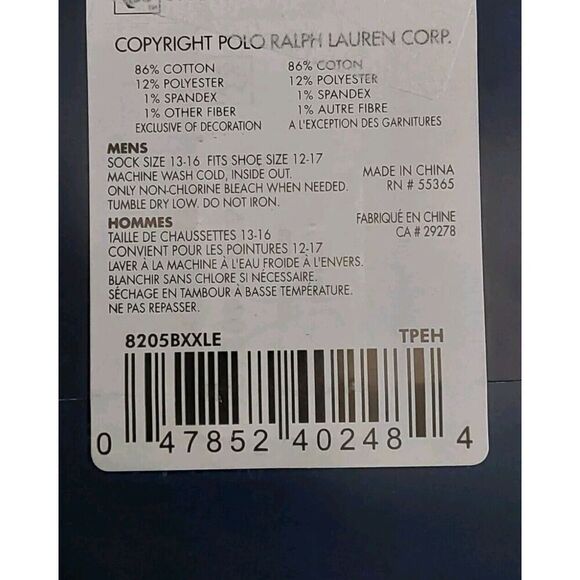 Polo Ralph Lauren Mens Classic Crew Socks-Taupe Cotton Blend 1-Pair XL Sz 13-16 - Picture 9 of 9
